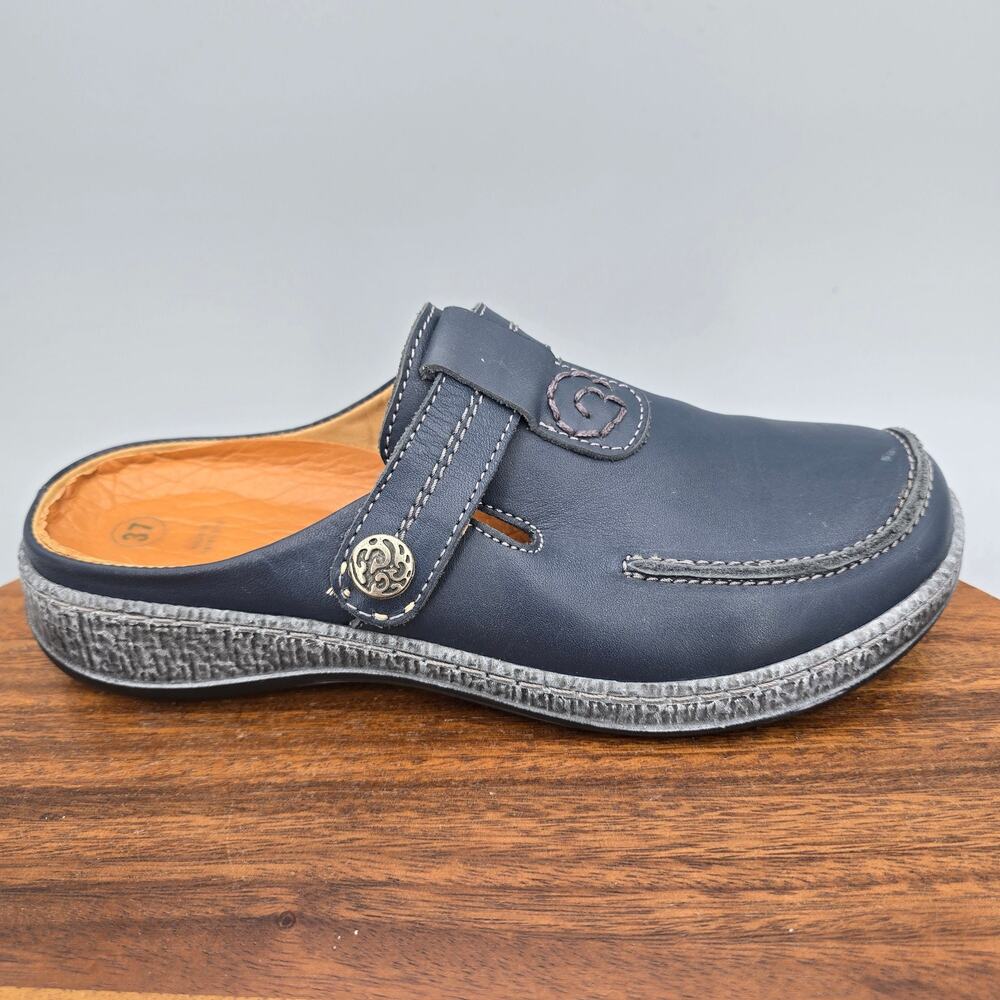 Spring Step Shoes Womens 6.5 37 Navy Blue Leather Slip On Comfort Mules Clogs